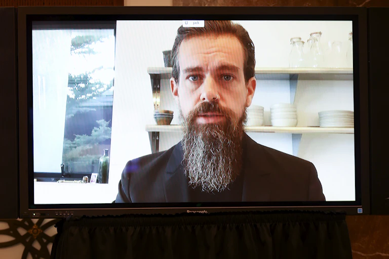 Jack Dorsey on a TV screen