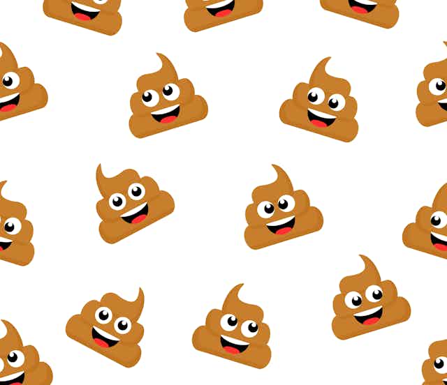 Smiling poop emojis scattered about