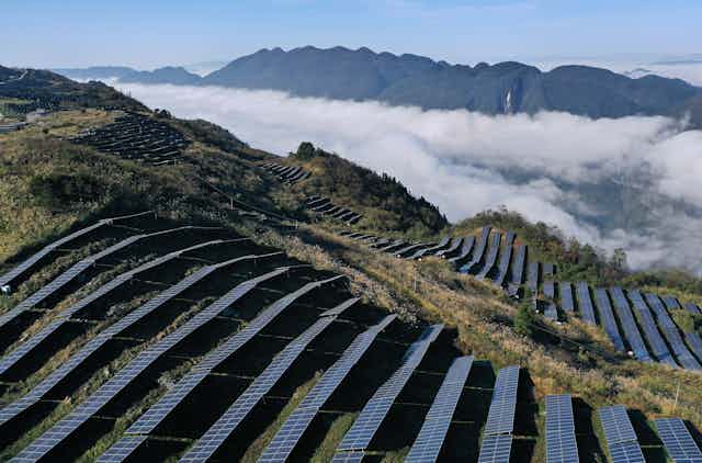 Solar panels on a hillside