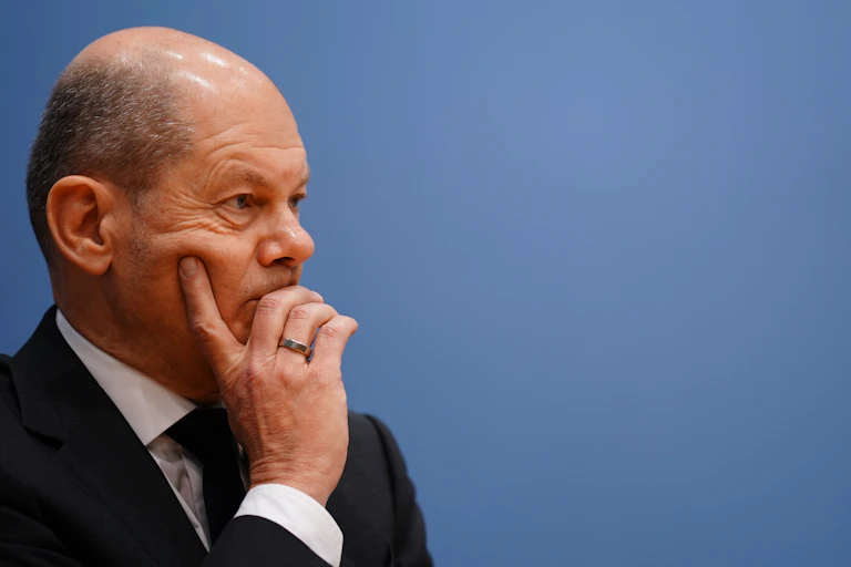 Olaf Scholz looking contemplative