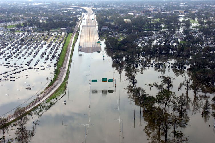 A motorway submerged in water