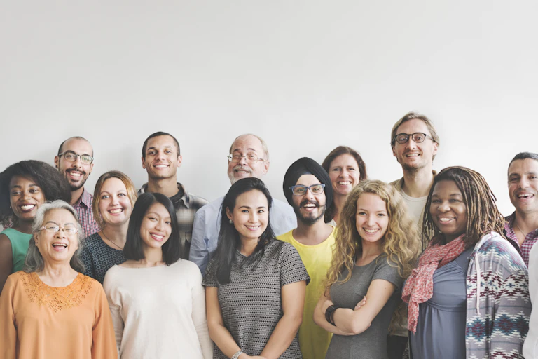 Diverse group of people smiling and happy