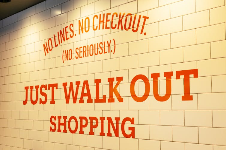 An advert for checkout-free shopping.