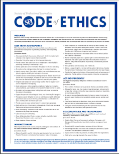 The Society of Professional Journalists' Code of Ethics, printed on one page.