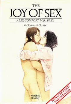 Man and woman embrace on cover of sex book