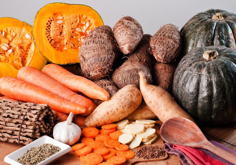 Cenouras, abóboras, batata-doce e outros vegetais