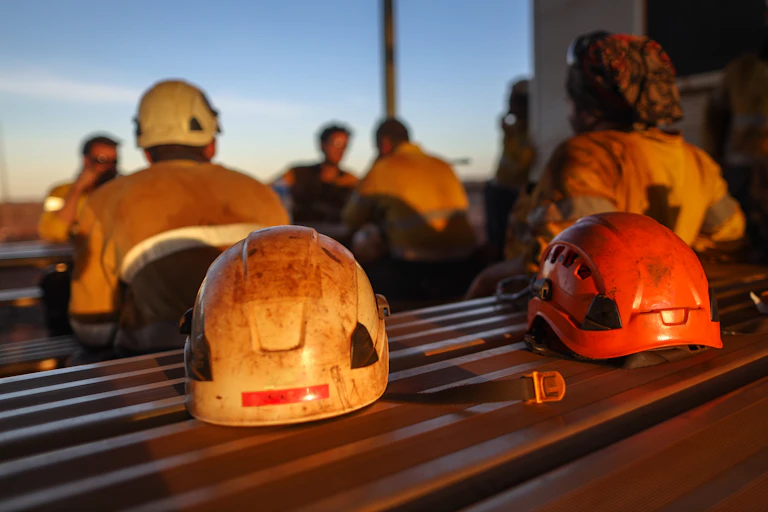 Mine workers take a break.