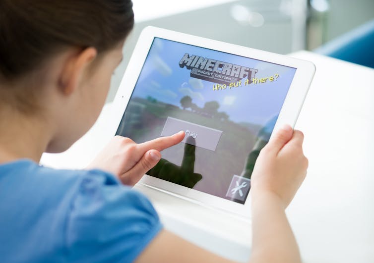 Child playing Minecraft.