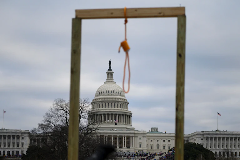A noose hangs in front of the U.S. Capitol during the Jan. 6 attacks.