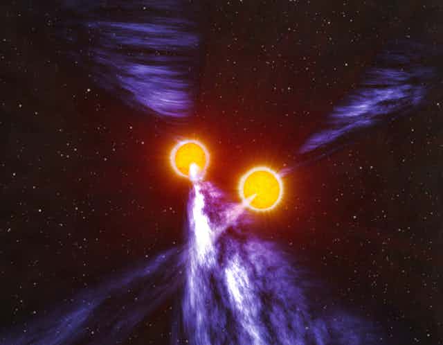 An artist's impression of the two neutron stars that form the Double Pulsar system