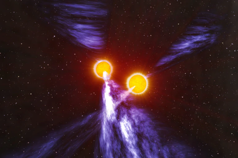 An artist's impression of the two neutron stars that form the Double Pulsar system