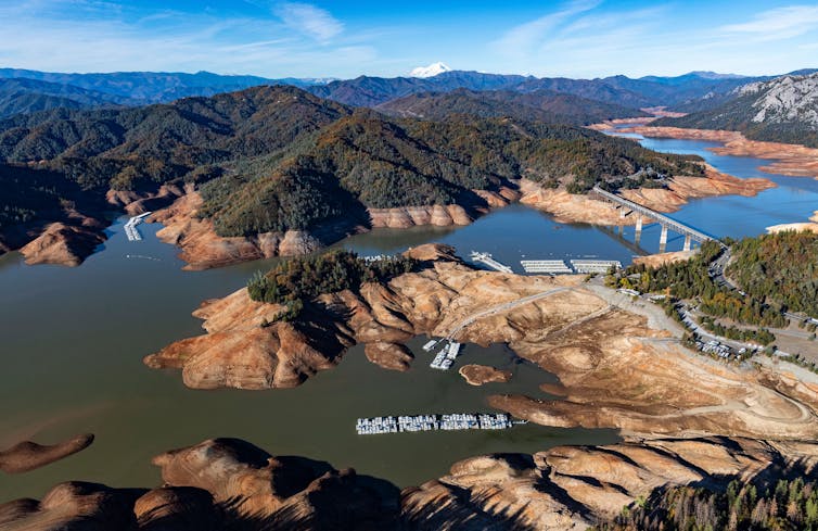 A dry ring around the reservoir shows how low its water level is.