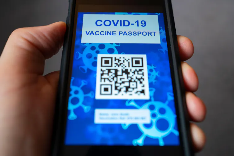 A vaccine passport on a mobile phone.