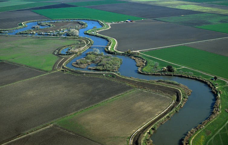 An aerial photo of the Sacramento-San Joaquin Delta