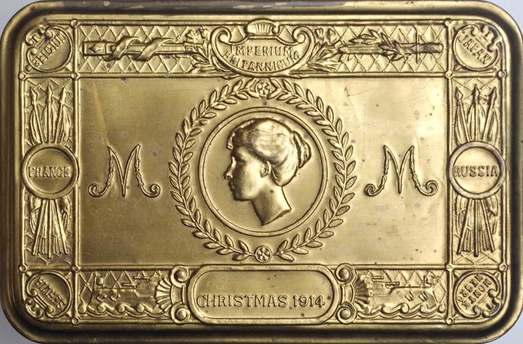 A brass box.