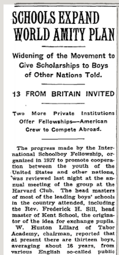 Screenshot of a portion of a clipping from the February 10, 1933, New York Times about the exchange program.
