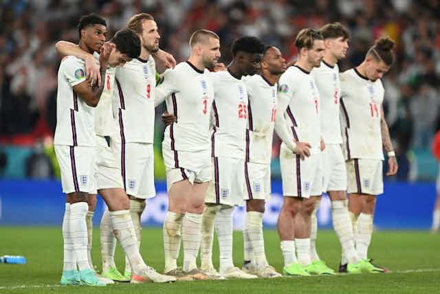 England players lining up to watch penalties in the European championships.  