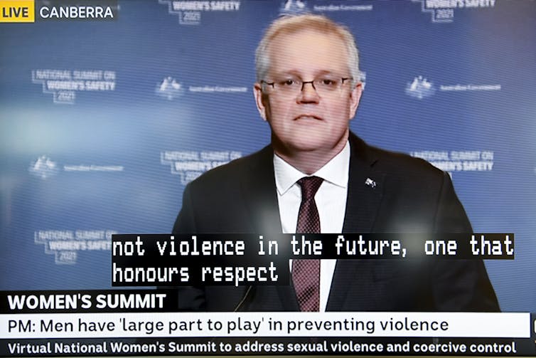 Prime Minister Scott Morrison speaks at the women's safety summit.
