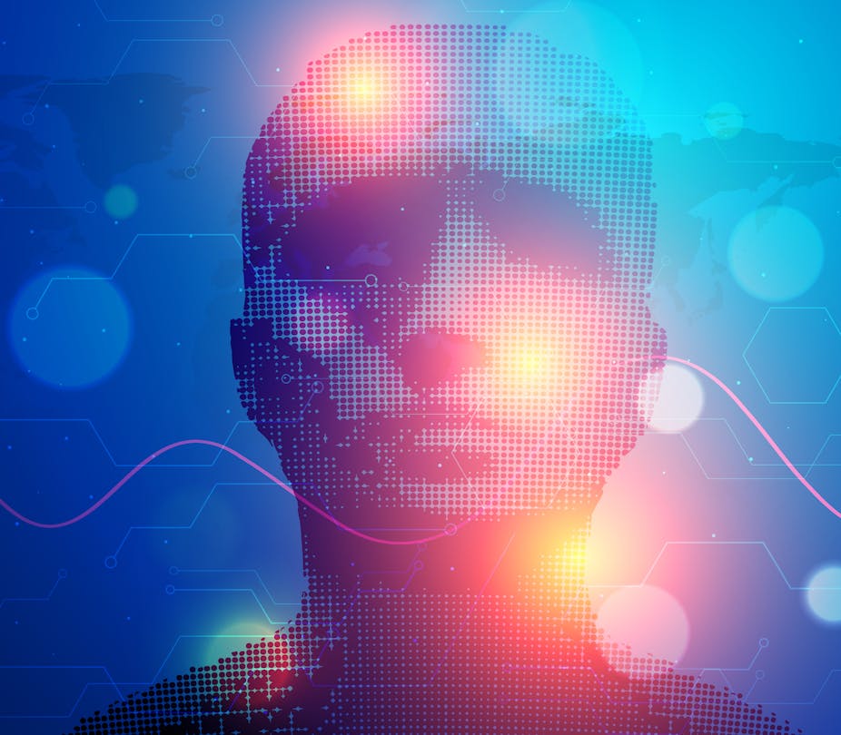 Digital art representation of an AI face