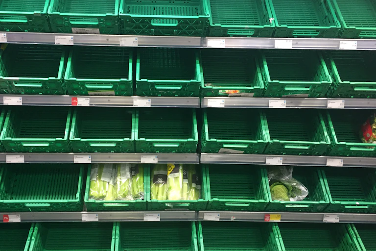 Empty shelves at a supermarket.
