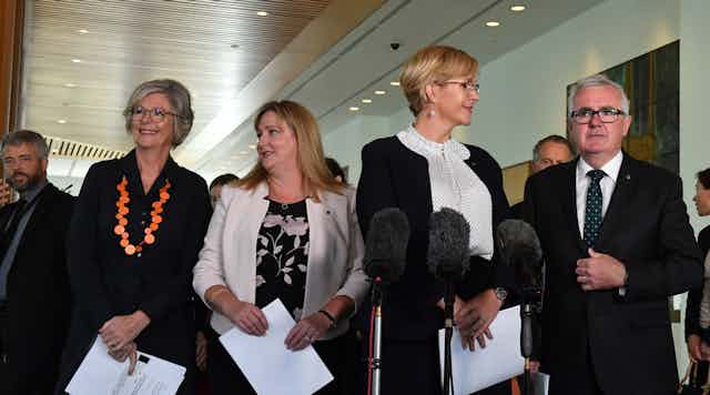 Independent MPs Helen Haines, Rebekha Sharkie, Zali Steggall and Andrew Wilkie 