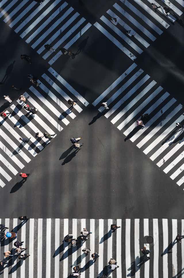 A crosswalk from above