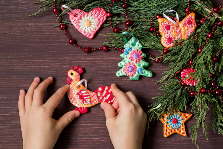 Salt-dough decorations for a Christmas tree.