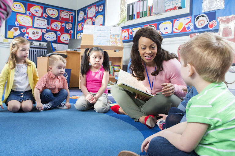 Teacher reading to children in classroom