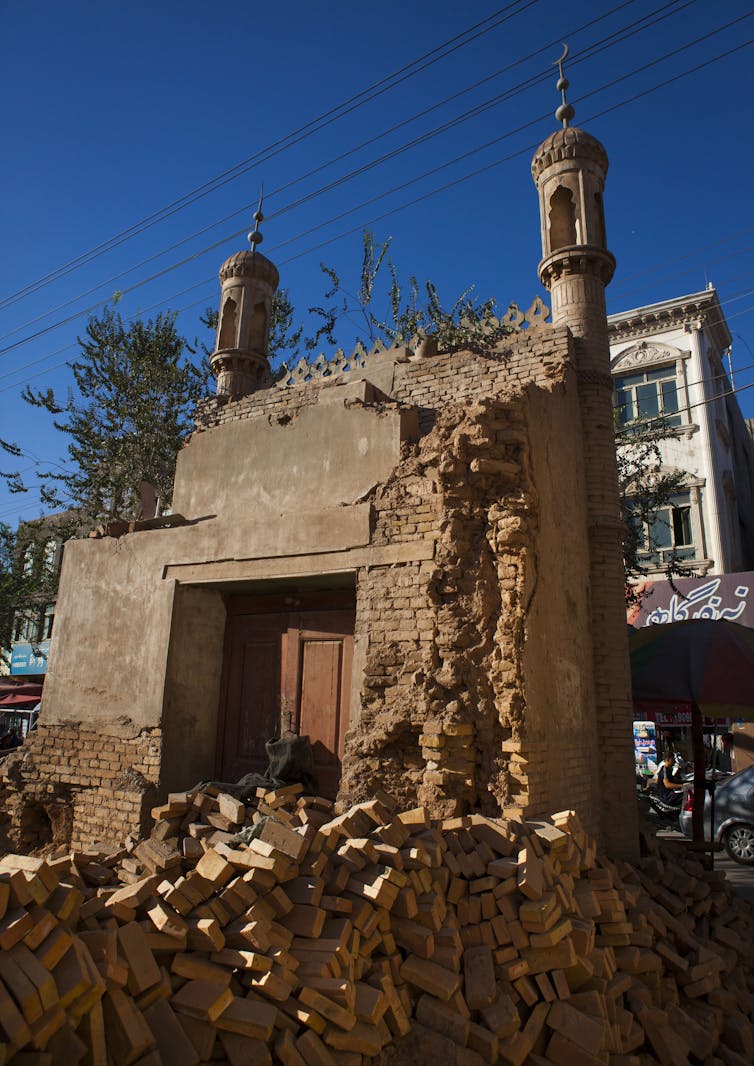 A demolished mosque in the Old Town of Kashgar in Xinjiang.