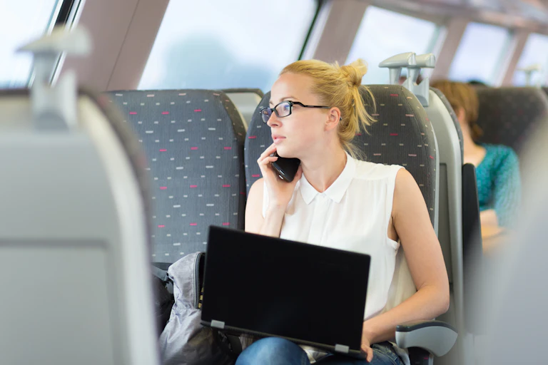 Woman working on train
