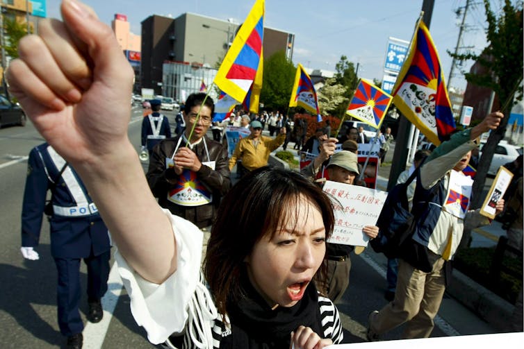 Tibet activists protest against the 2008 Olympics.
