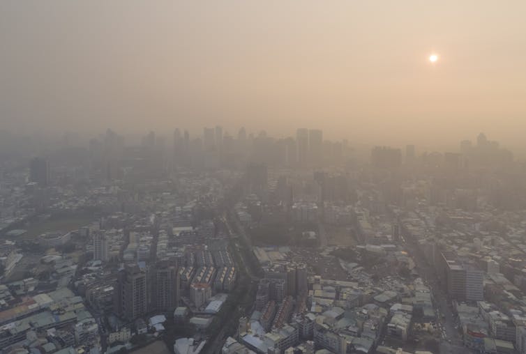 An aerial view of air pollution in Taiwan