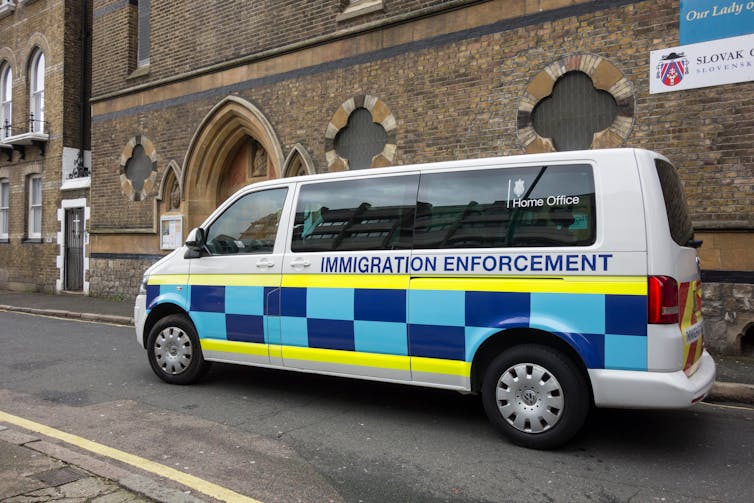 A Home Office immigration enforcement van in Southwark, south London.