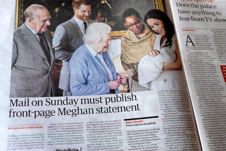 A newspaper article from March 2021 with the headline, 'Mail on Sunday must publish front-page Meghan statement'.