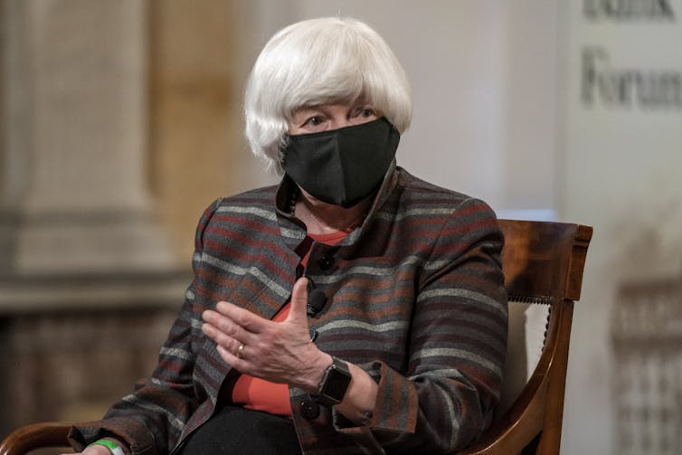 Janet Yellen with a mask on