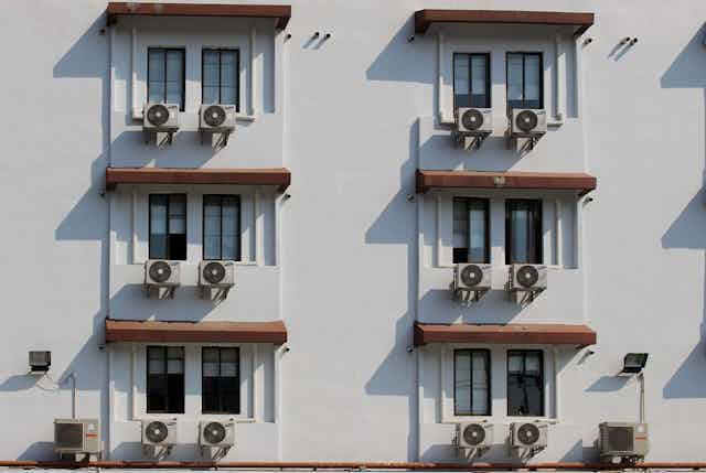 A hotel with air conditioning units installed