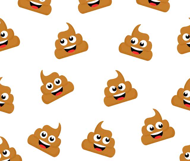 Smiling poop emojis scattered about