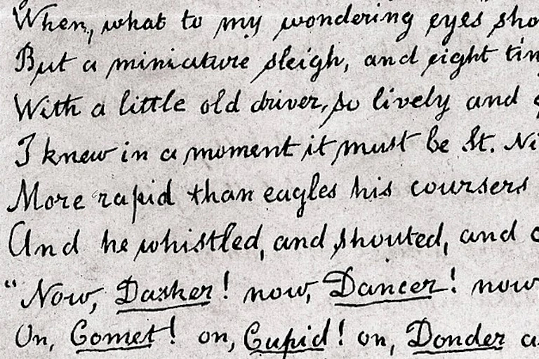 A handwritten excerpt of the poem, "A Visit from St. Nicholas"