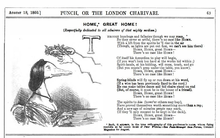 Illustration of a duck dressed in woman clothes next to poem