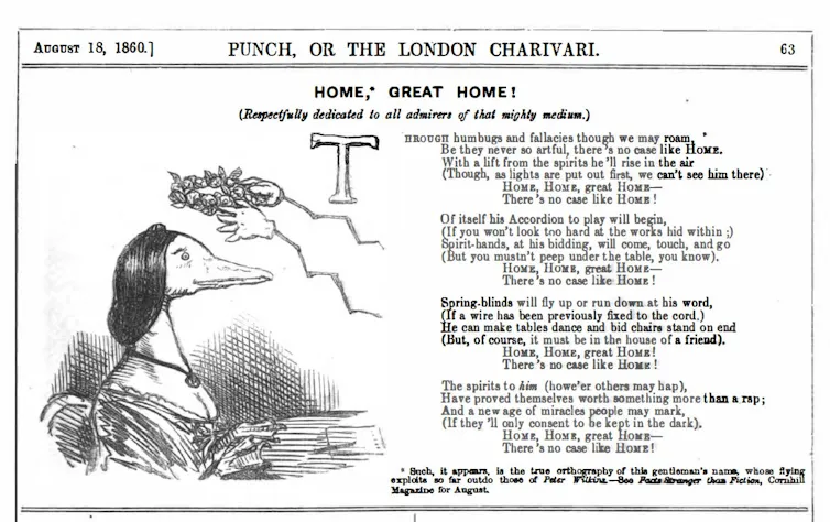 Illustration of a duck dressed in woman clothes next to poem