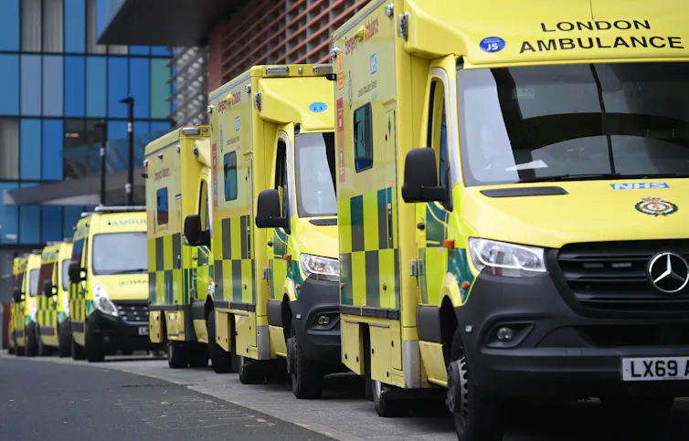 Ambulances queuing outside a hospital