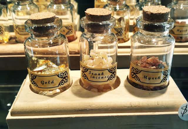 Jars of gold, frankincense and myrrh