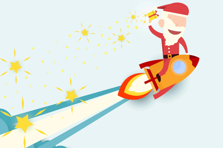 Santa on a rocket ship