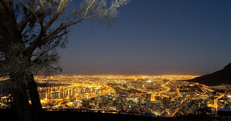 The lights of Cape Town at night