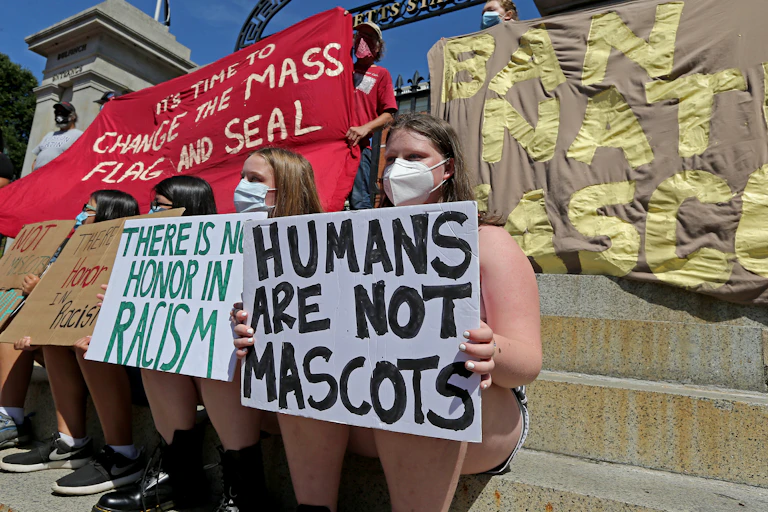 Change the Flag supporters protest outside Massachusetts statehouse.
