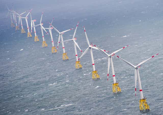 Offshore wind farm in rough sea