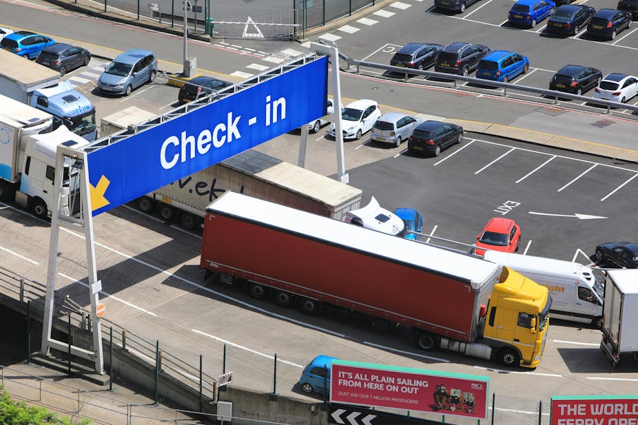 Lorries queuing at border control at Dover