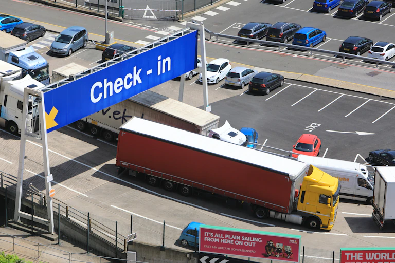 Lorries queuing at border control at Dover