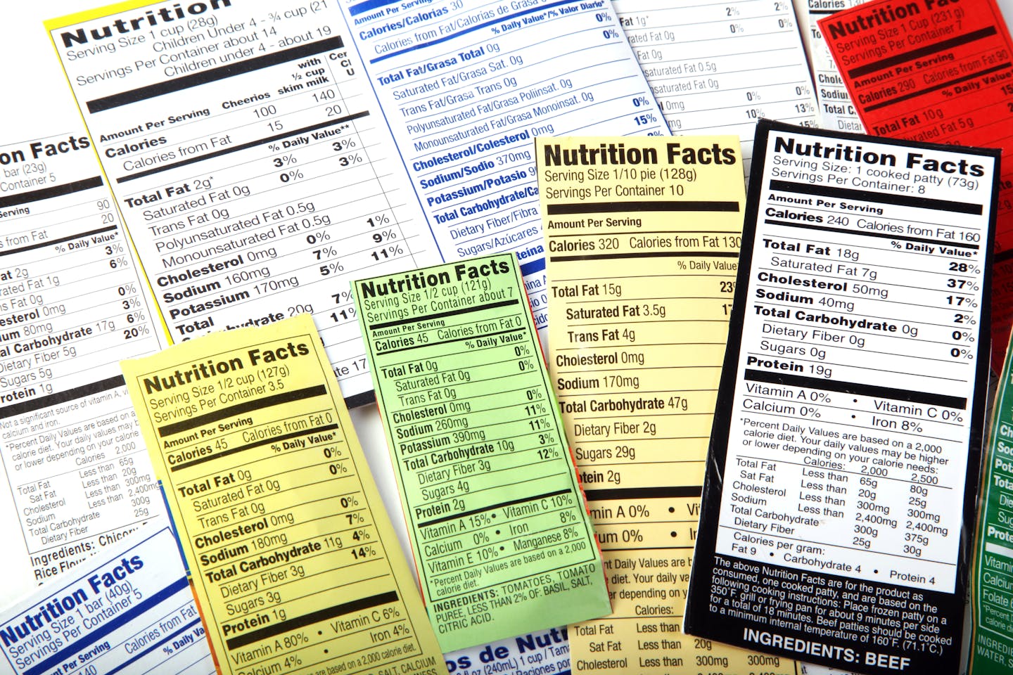 Nutrition Facts panels from multiple food packages