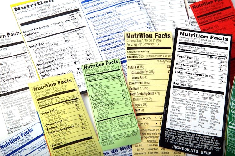 Nutrition Facts panels from multiple food packages